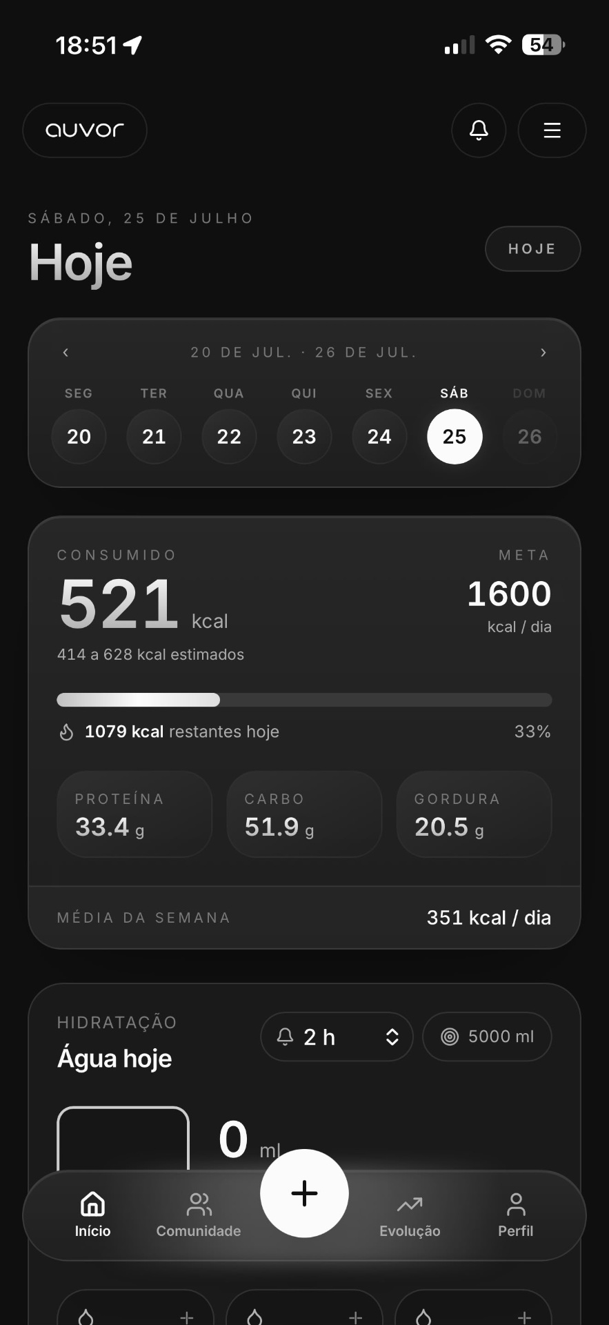 Tela do aplicativo Auvor Fit